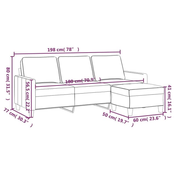 vidaXL 3-sitssoffa med fotpall Ljusgul 180 cm tyg