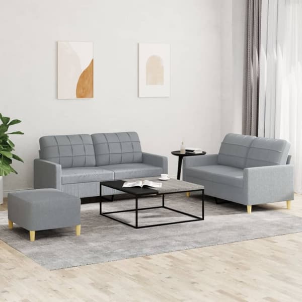 vidaXL sofasæt 3 dele med hynder stof lysegrå