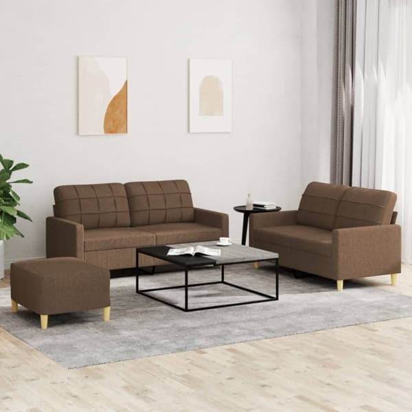 vidaXL sofasæt 3 dele med hynder stof brun