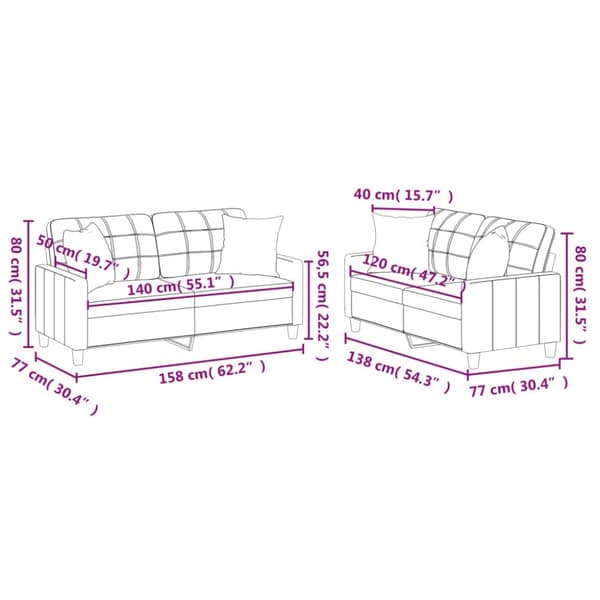 vidaXL sofasæt 2 dele med puder kunstlæder sort
