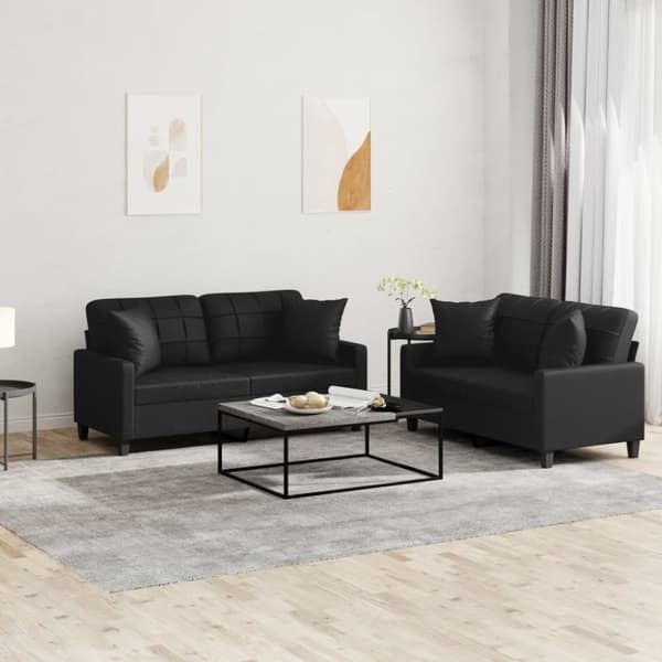 vidaXL sofasæt 2 dele med puder kunstlæder sort