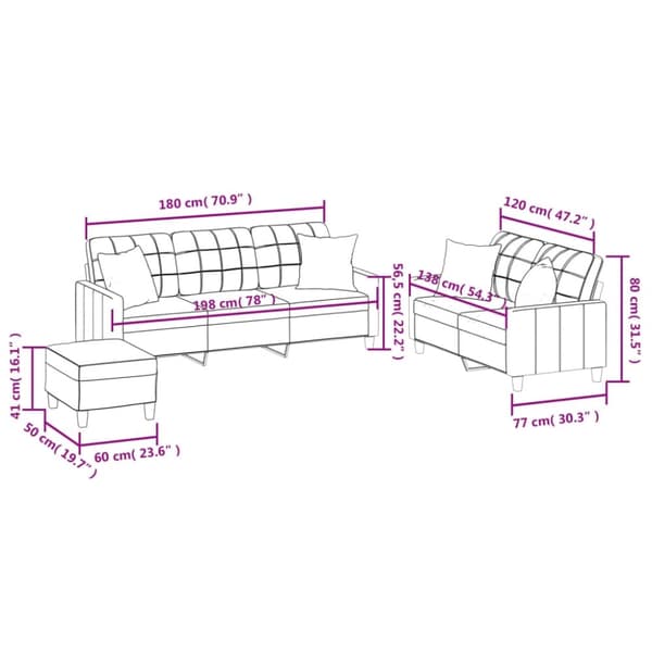 vidaXL sofasæt 3 dele med puder kunstlæder cremefarvet