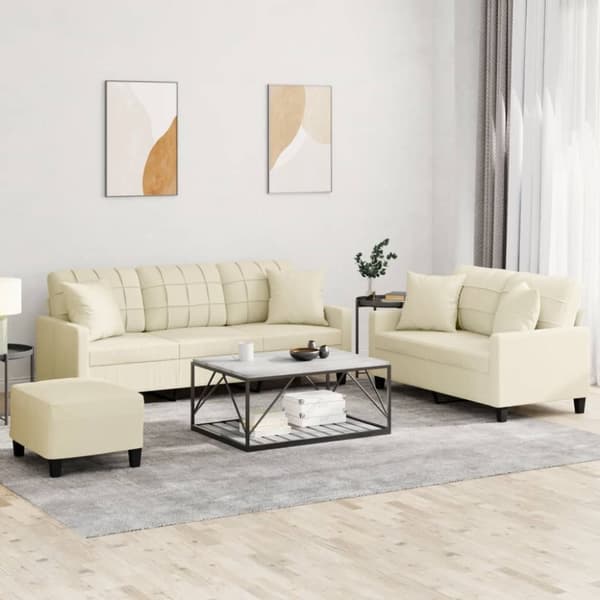 vidaXL sofasæt 3 dele med puder kunstlæder cremefarvet