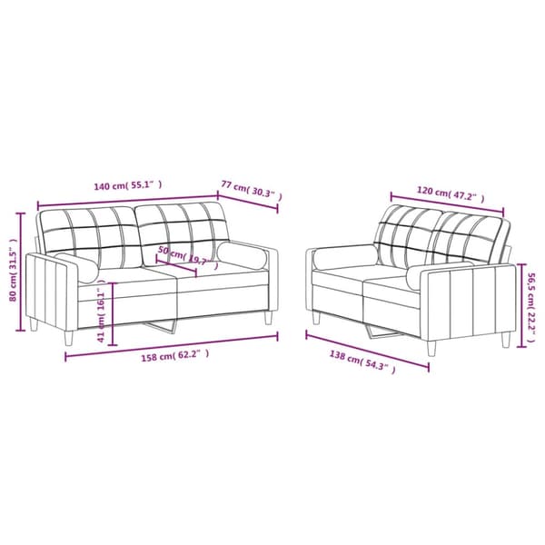vidaXL sofasæt 2 dele med puder stof cremefarvet