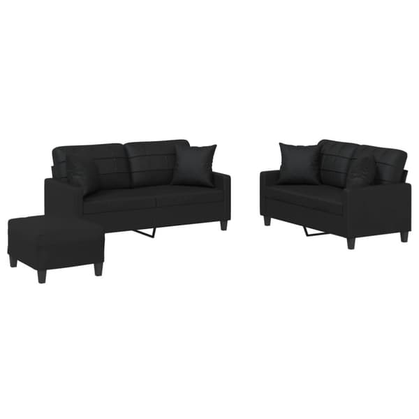vidaXL sofasæt 3 dele med puder kunstlæder sort