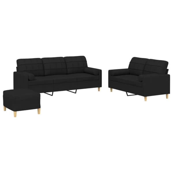vidaXL sofasæt 3 dele med puder stof sort