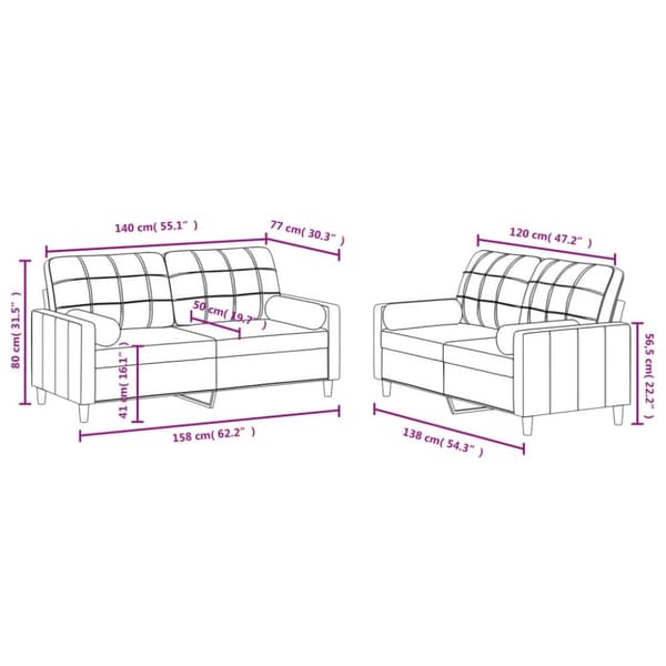 vidaXL sofasæt 2 dele med puder stof sort