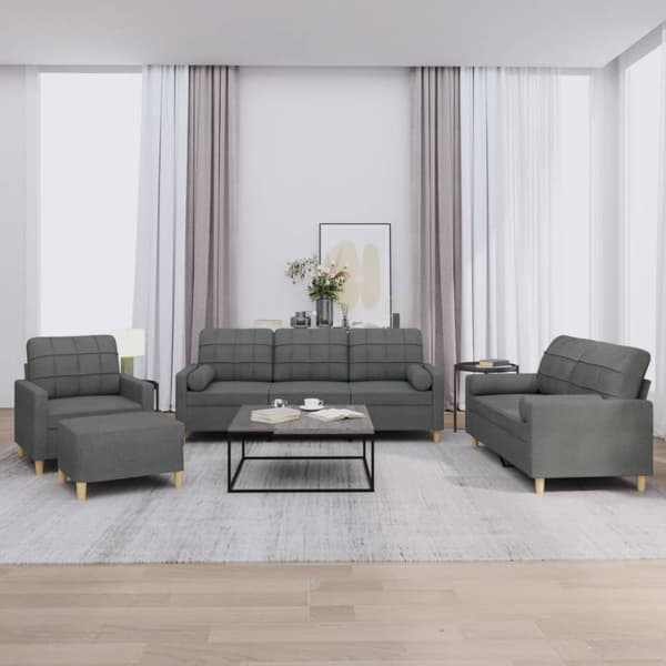 vidaXL sofasæt 4 dele med puder stof mørkegrå