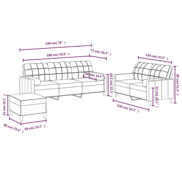 vidaXL sofasæt 3 dele med puder stof cremefarvet