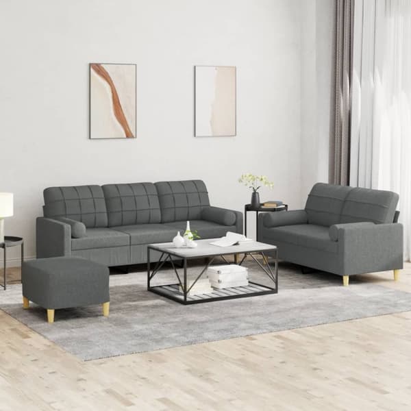 vidaXL sofasæt 3 dele med puder stof mørkegrå