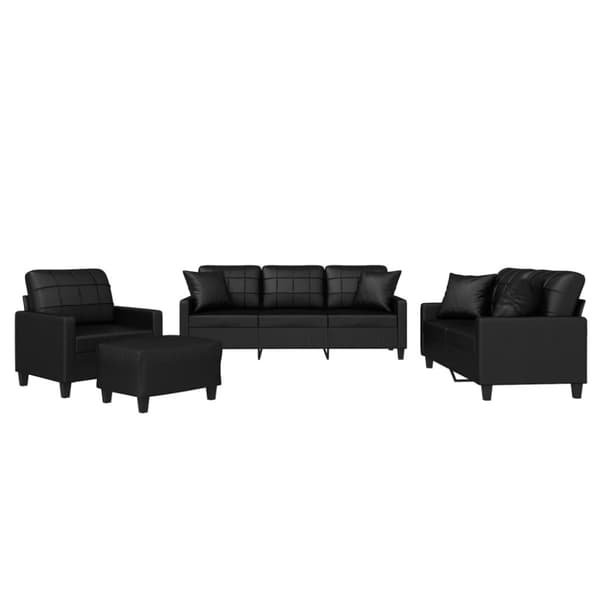 vidaXL sofasæt 4 dele med puder kunstlæder sort