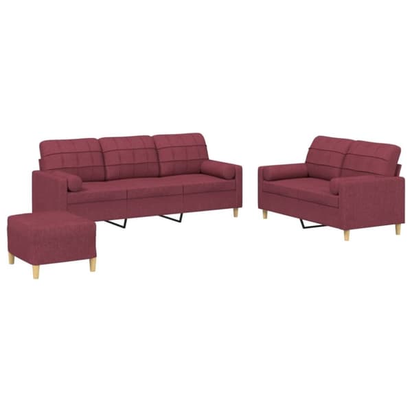 vidaXL sofasæt 3 dele med puder stof vinrød