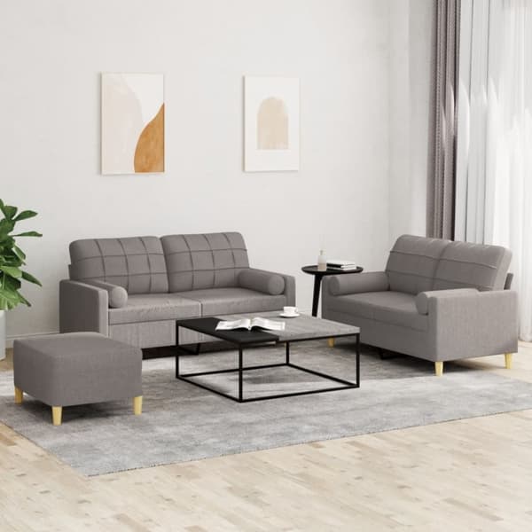 vidaXL sofasæt 3 dele med puder stof gråbrun