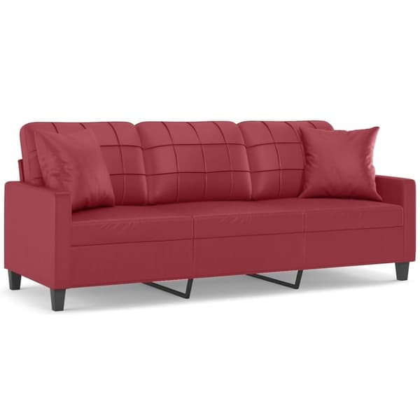 vidaXL 3-personers sofa med pyntepuder 180 cm kunstlæder vinrød