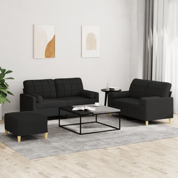 vidaXL sofasæt 3 dele med puder stof sort