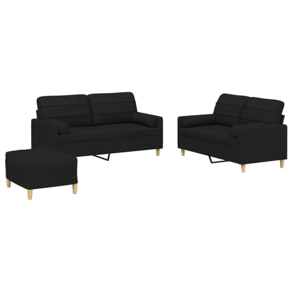 vidaXL sofasæt 3 dele med puder stof sort