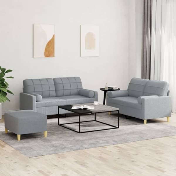 vidaXL sofasæt 3 dele med puder stof lysegrå