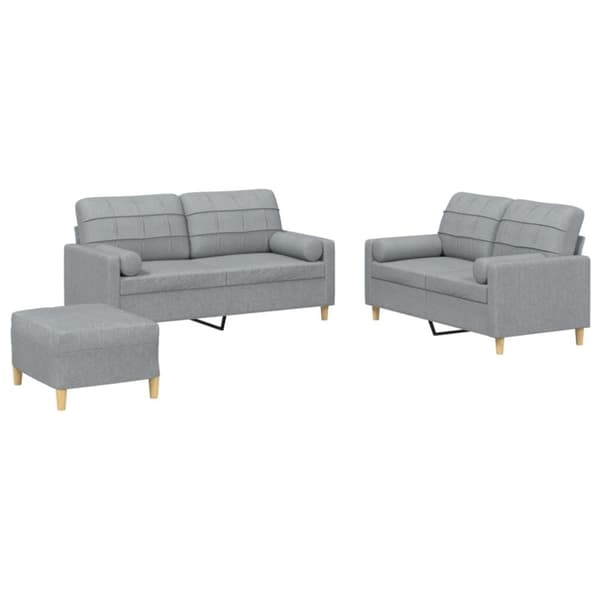 vidaXL sofasæt 3 dele med puder stof lysegrå
