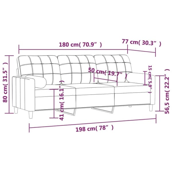 vidaXL 3-personers sofa med pyntepuder 180 cm stof cremefarvet