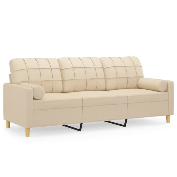 vidaXL 3-personers sofa med pyntepuder 180 cm stof cremefarvet