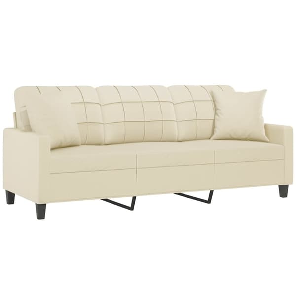 vidaXL 3-personers sofa med pyntepuder 180 cm kunstlæder cremefarvet