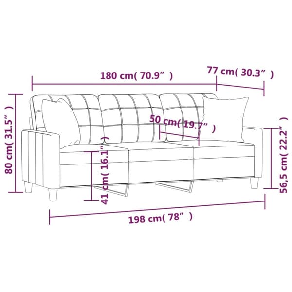 vidaXL 3-personers sofa med pyntepuder 180 cm kunstlæder cremefarvet