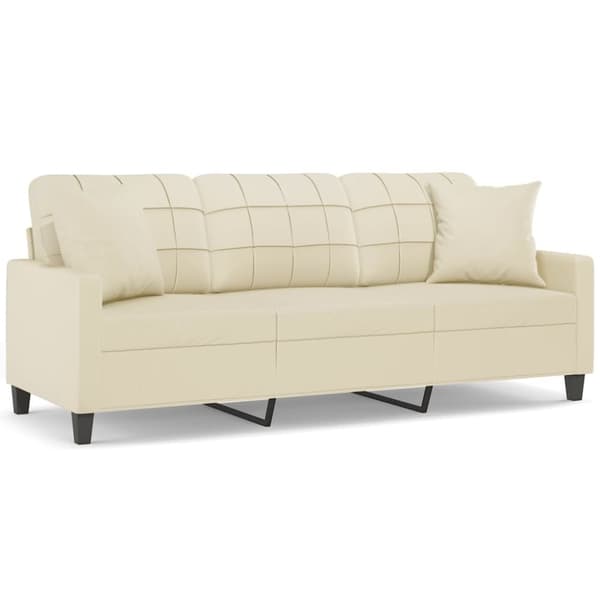 vidaXL 3-personers sofa med pyntepuder 180 cm kunstlæder cremefarvet