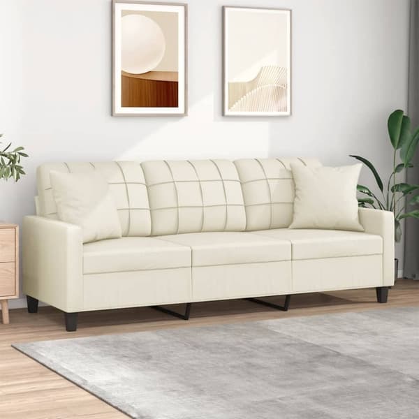 vidaXL 3-personers sofa med pyntepuder 180 cm kunstlæder cremefarvet