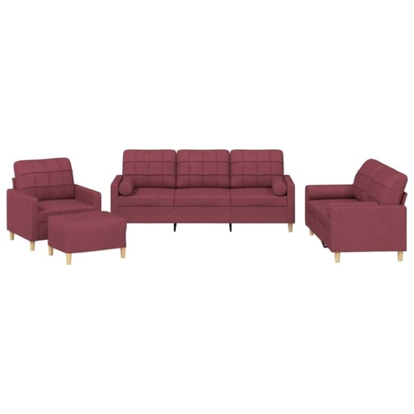 vidaXL sofasæt 4 dele med puder stof vinrød