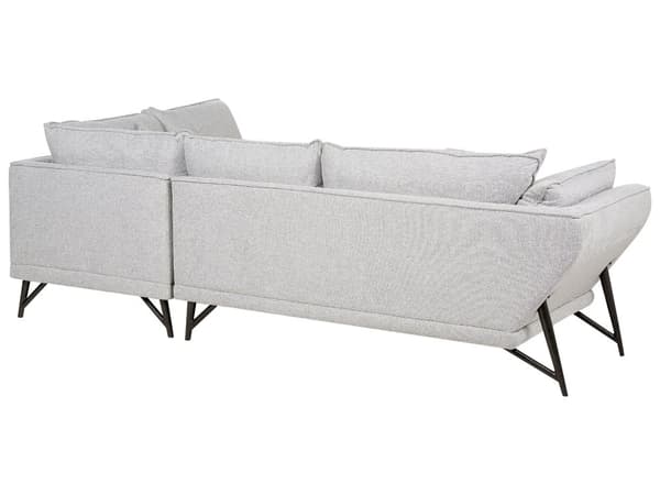 Hörnsoffa Ljusgrå linnetyg Klädsel Metallben Vänster 3-sits soffa Spridd rygg Kuddar Moderna