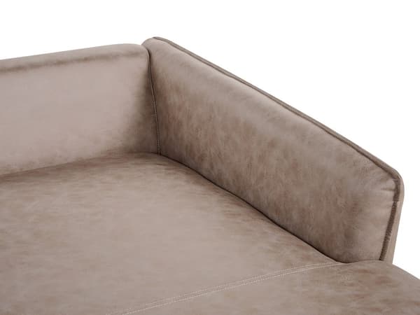 Hjørnesofa lysebrun 3-personers polstret kunstruskund med metalben venstre dekorative hynder moderne