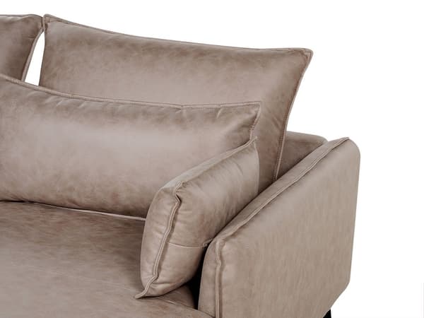 Hjørnesofa lysebrun 3-personers polstret kunstruskund med metalben venstre dekorative hynder moderne