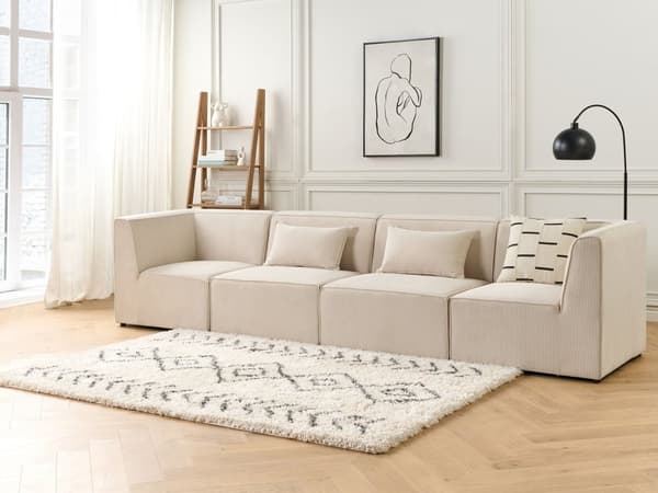 Modulær 4-seters sofa Beige Kordfløyel sofa Moderne Jumbo Cord Minimalistisk stil