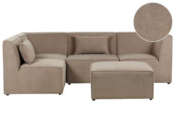 Modulær 4-seters høyrevendt hjørnesofa taupe kordfløyel fotskammel seksjonssofa moderne design