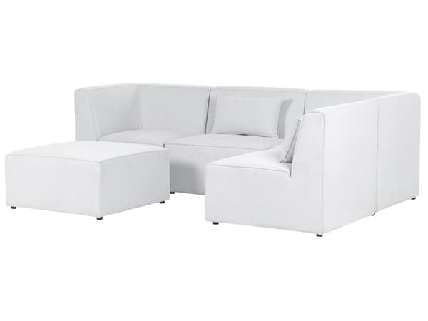 Modulær 4-seters venstrehjørnesofa i offwhite kordfløyel med fotskammel seksjonssofa Moderne design