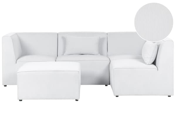 Modulær 4-seters venstrehjørnesofa i offwhite kordfløyel med fotskammel seksjonssofa Moderne design