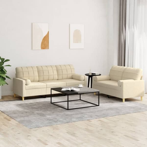 vidaXL sofasæt 2 dele med puder stof cremefarvet