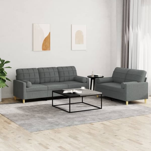 vidaXL sofasæt 2 dele med puder stof mørkegrå
