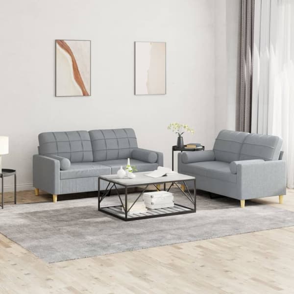 vidaXL sofasæt 2 dele med puder stof lysegrå