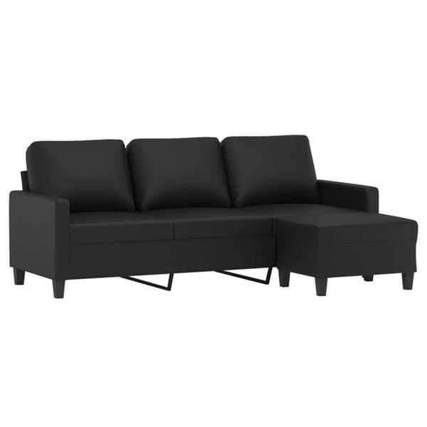vidaXL 3-sitssoffa med fotpall Svart 180 cm Konstläder