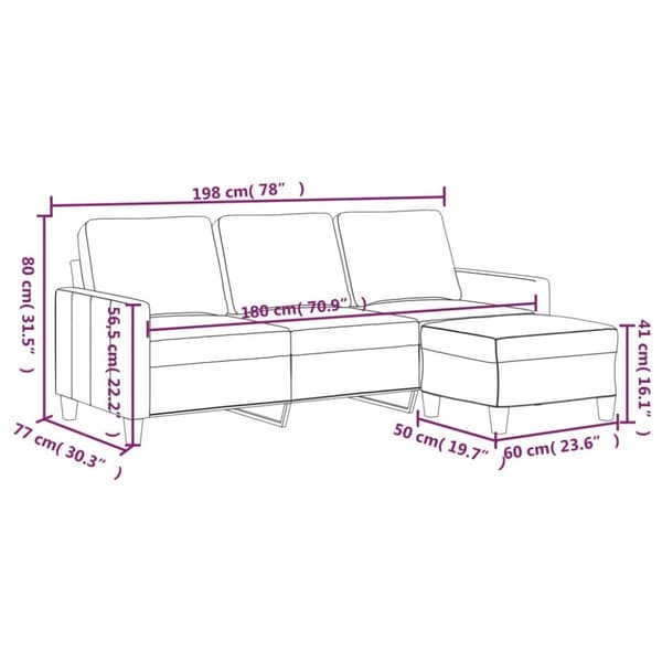 vidaXL 3-sitssoffa med fotpall Svart 180 cm Konstläder