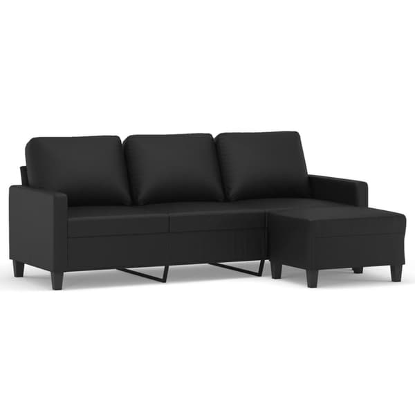 vidaXL 3-sitssoffa med fotpall Svart 180 cm Konstläder