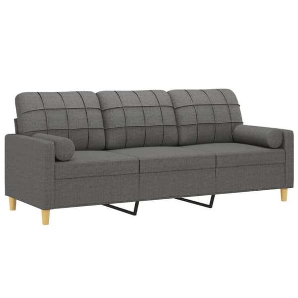 vidaXL 3-sitssoffa med prydnadskuddar mörkgrå 180 cm tyg