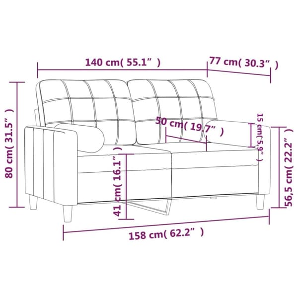 vidaXL 2-sits soffa med prydnadskuddar gräddvit 140 cm tyg