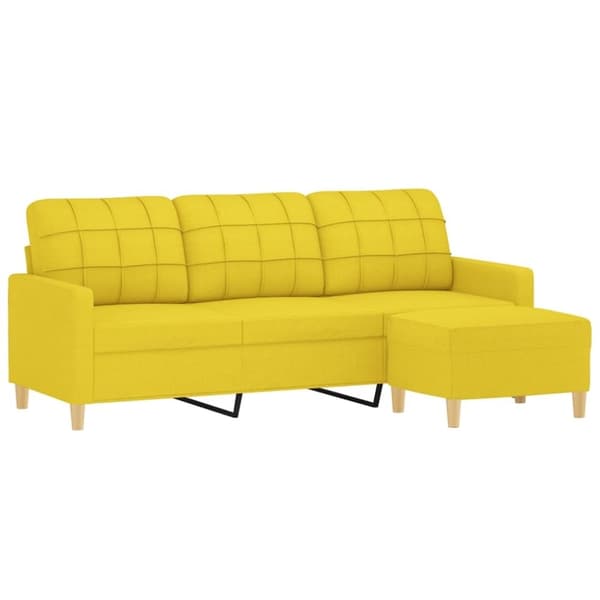vidaXL 3-personers sofa med fodskammel 180 cm stof lysegul
