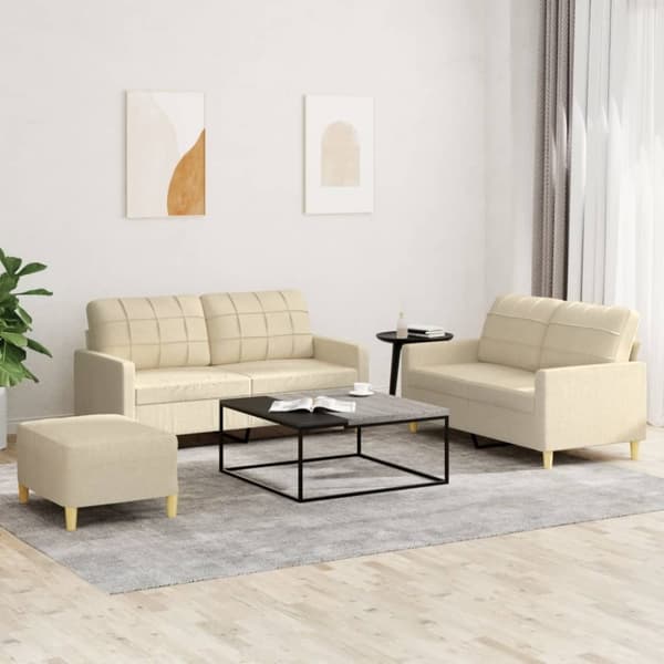 vidaXL sofasæt 3 dele med hynder stof cremefarvet