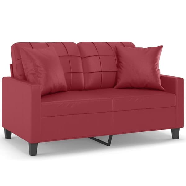 vidaXL 2-personers sofa med pyntepuder 120 cm kunstlæder vinrød
