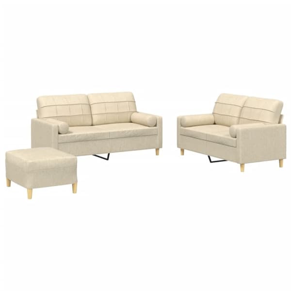 vidaXL sofasæt 3 dele med puder stof cremefarvet