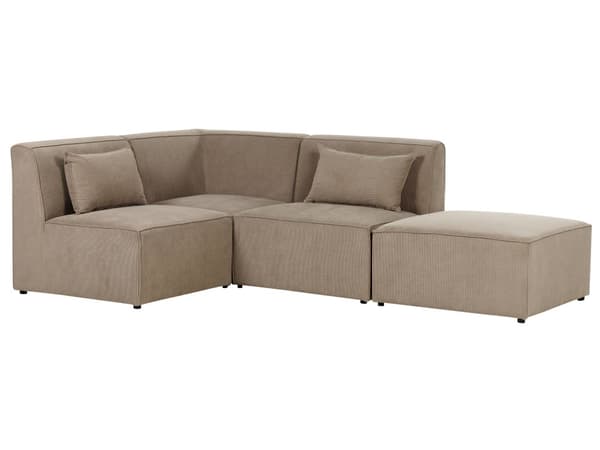 Modulær hjørnesofa taupe kordfløyel med fotskammel 3-seters seksjonssofa moderne design