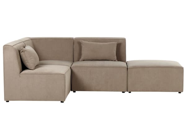 Modulær hjørnesofa taupe kordfløyel med fotskammel 3-seters seksjonssofa moderne design